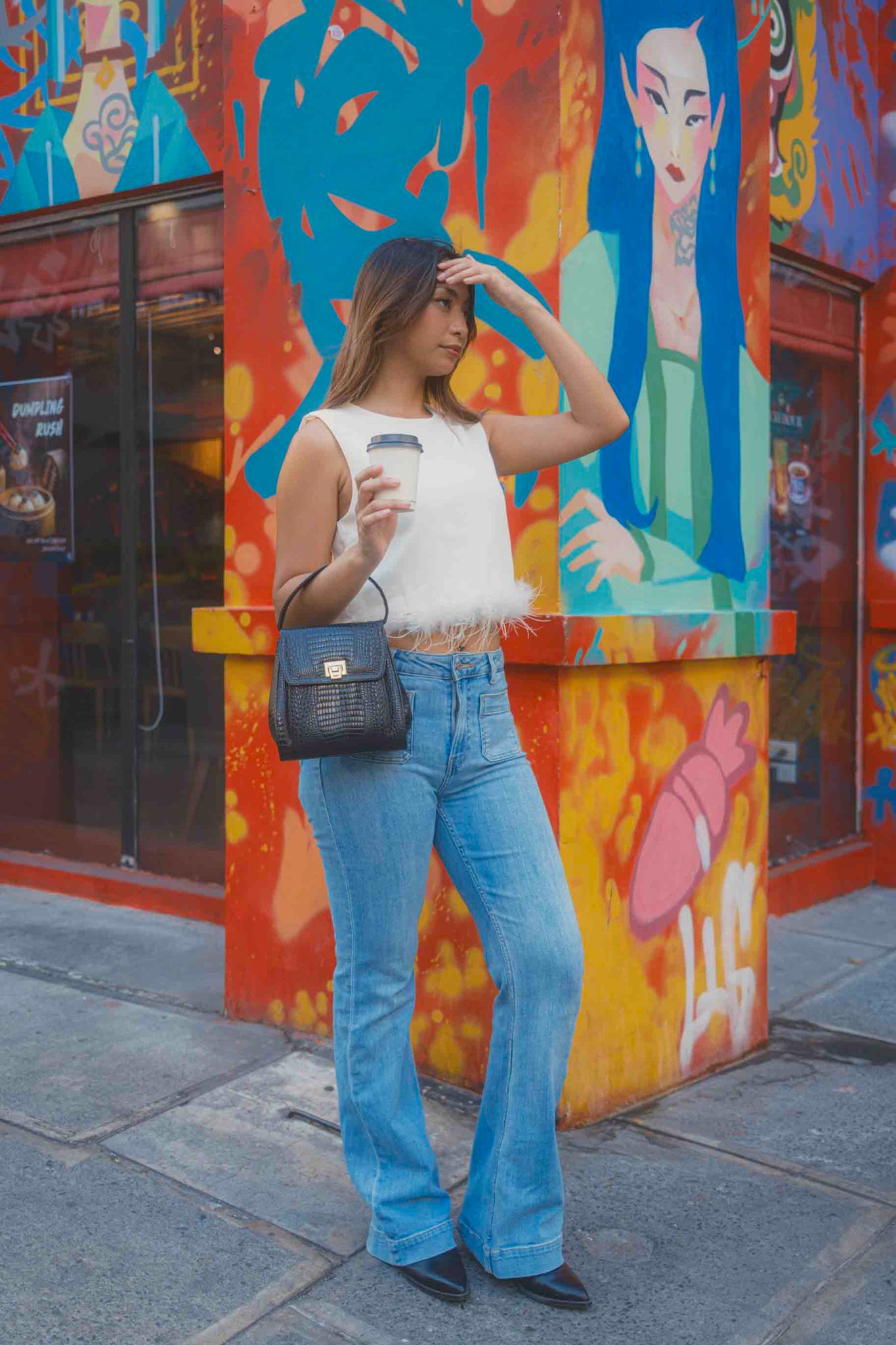 White Sleeveless Top with Feather Detail