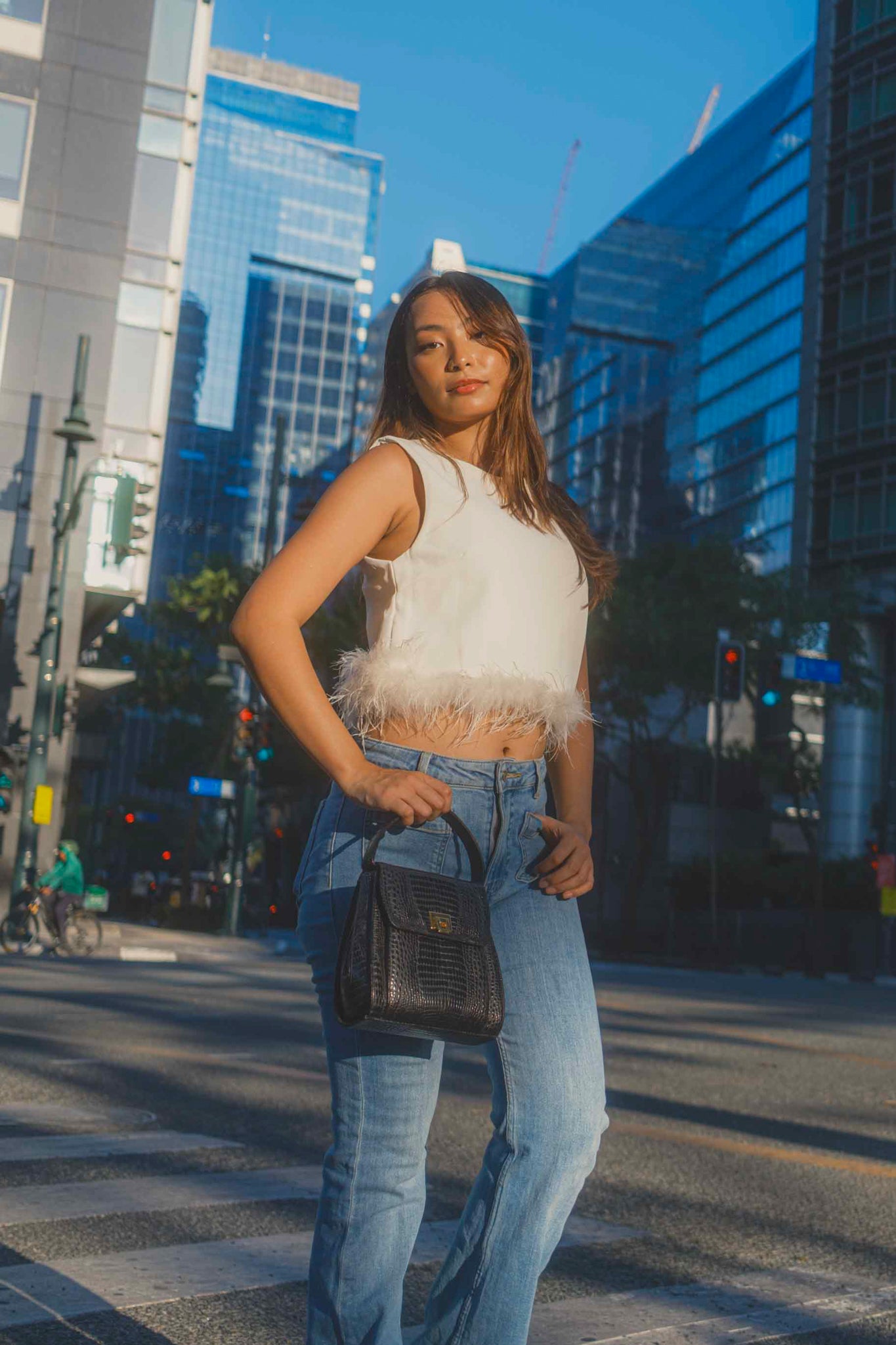 White Sleeveless Top with Feather Detail